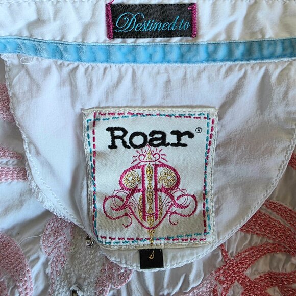 Destined To ROAR White Snap Front Embellished Cotton Blend Western Shirt Size S - Picture 10 of 10